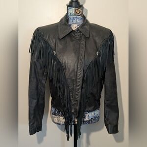 VTG STREET LEGAL Bermans Fringe Leather Motorcycle Biker Jacket Womens